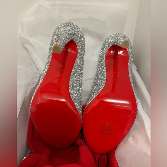 Size 37.5 Louboutin Fifille Silver Sequin - Picture 2 of 6